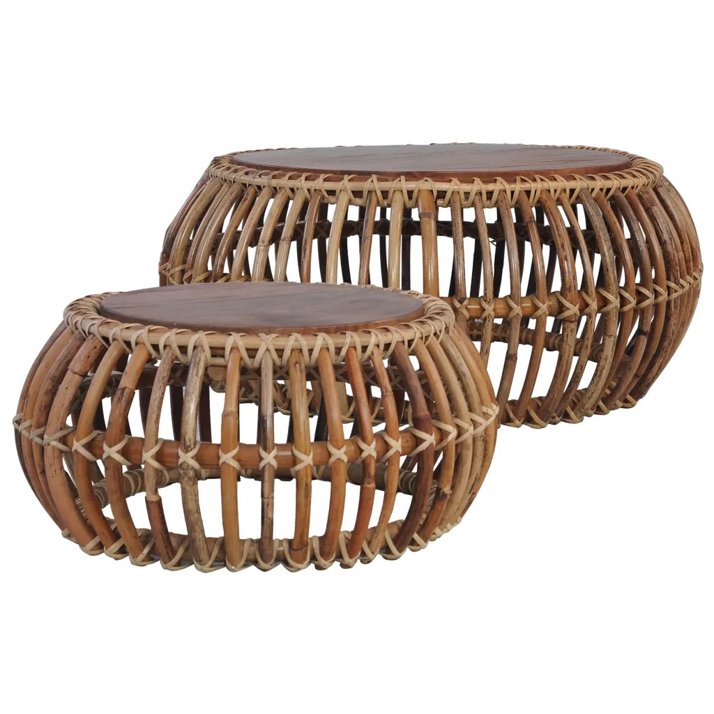 Tavolini da CaffÃ¨ 2 pz in Rattan Naturale cod mxl 11574