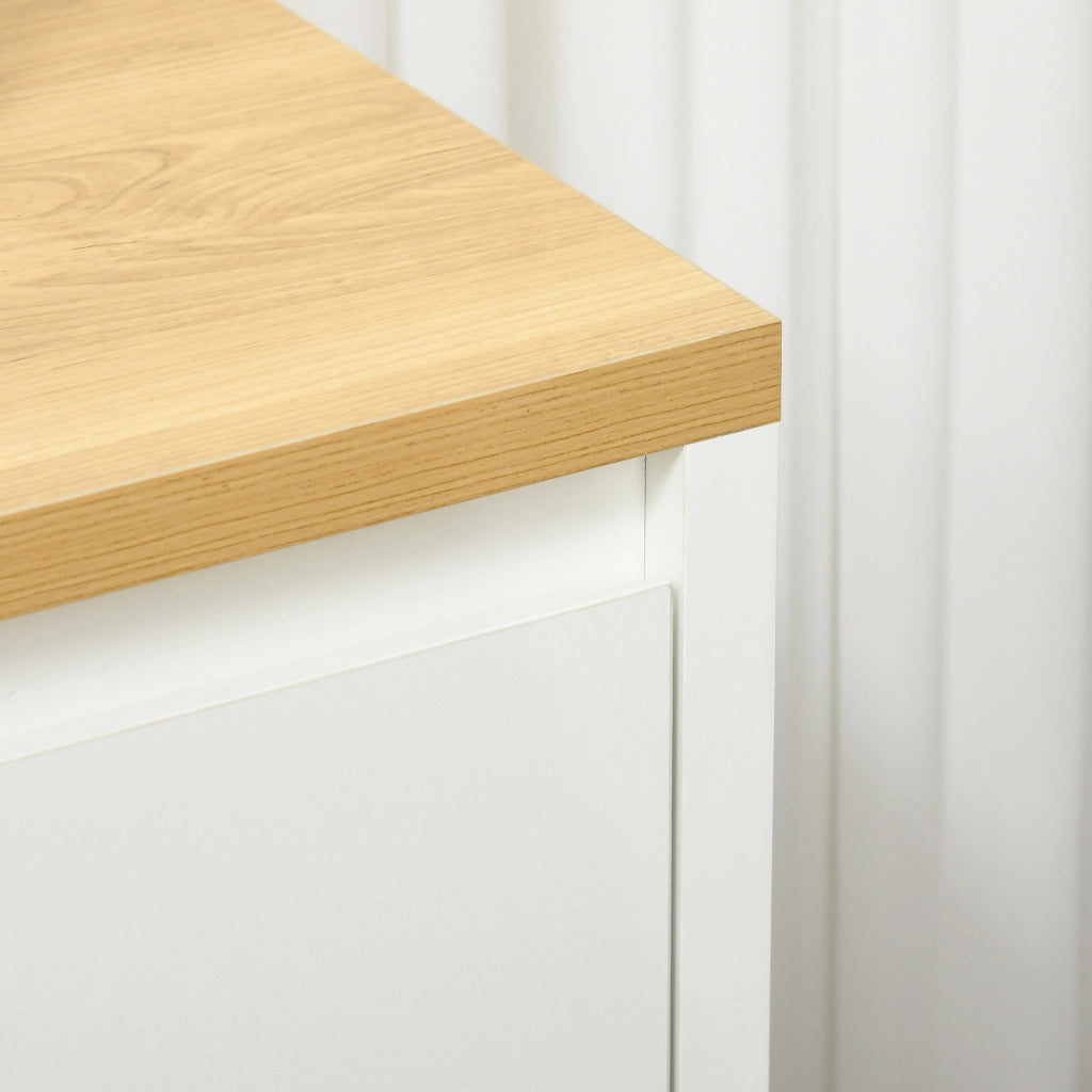 Cassettiera 2 Livelli con Ripiano Regolabile ¨C zephmum ¨C Bianco e Color Legno 120x37x75cm
