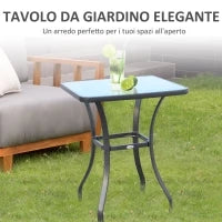 Tavolino Moderno Piano in Vetro Temperato, Tavolo da Giardino Esterno Metallo 68.5x68.5x84cm Grigio