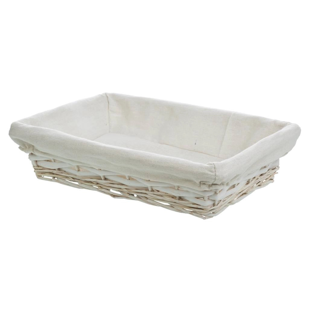Vassoio in vimini laccato bianco con fodera 36x24x8h