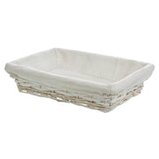 Vassoio in vimini laccato bianco con fodera 36x24x8h