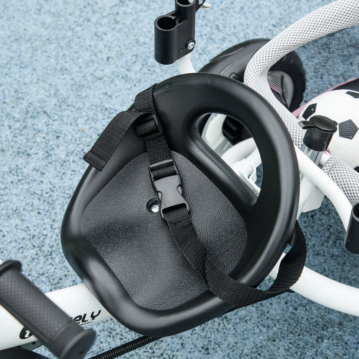 Triciclo per Bambini 1-5 Anni 102x49x102 cm con Maniglione e Tettuccio Regolabile Bianco e Rosa