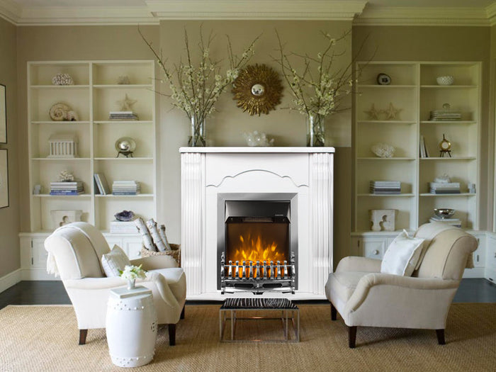 Camino Elettrico da Pavimento 88,3x95x30 cm Effetto Fiamma 2000W Classic & Galileo Silver Bianco