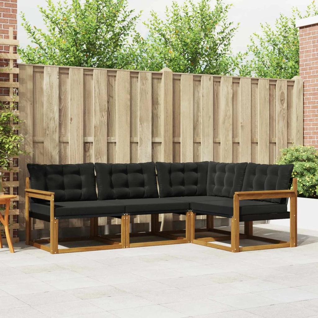 Set di divani da esterno con cuscino 4 pcs Naturale e Nero 3369403