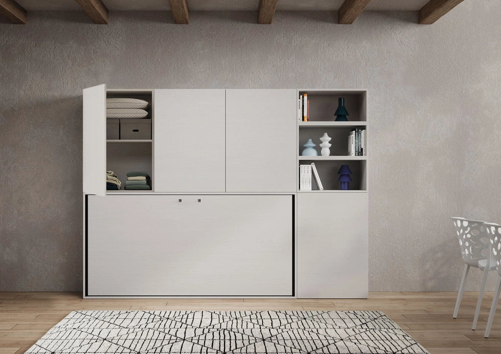 Letto Singolo a Scomparsa Composizione F Kando H194,4 Bianco Frassino