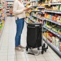 Carrello della Spesa in Alluminio con Borsa da 40L Impermeabile e Sedile, 46x59.5x97 cm, Nero e Argento