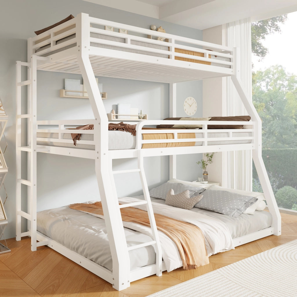 Letto a castello 90×200 cm e 120×200 cm e 140×200 cm con scala e sponde; senza materasso; metallo; bianco