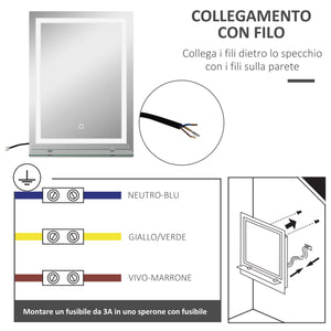Specchio Bagno a Parete Cornice Luce LED a 3 Colori Mensola in Vetro 50x12x70 cm