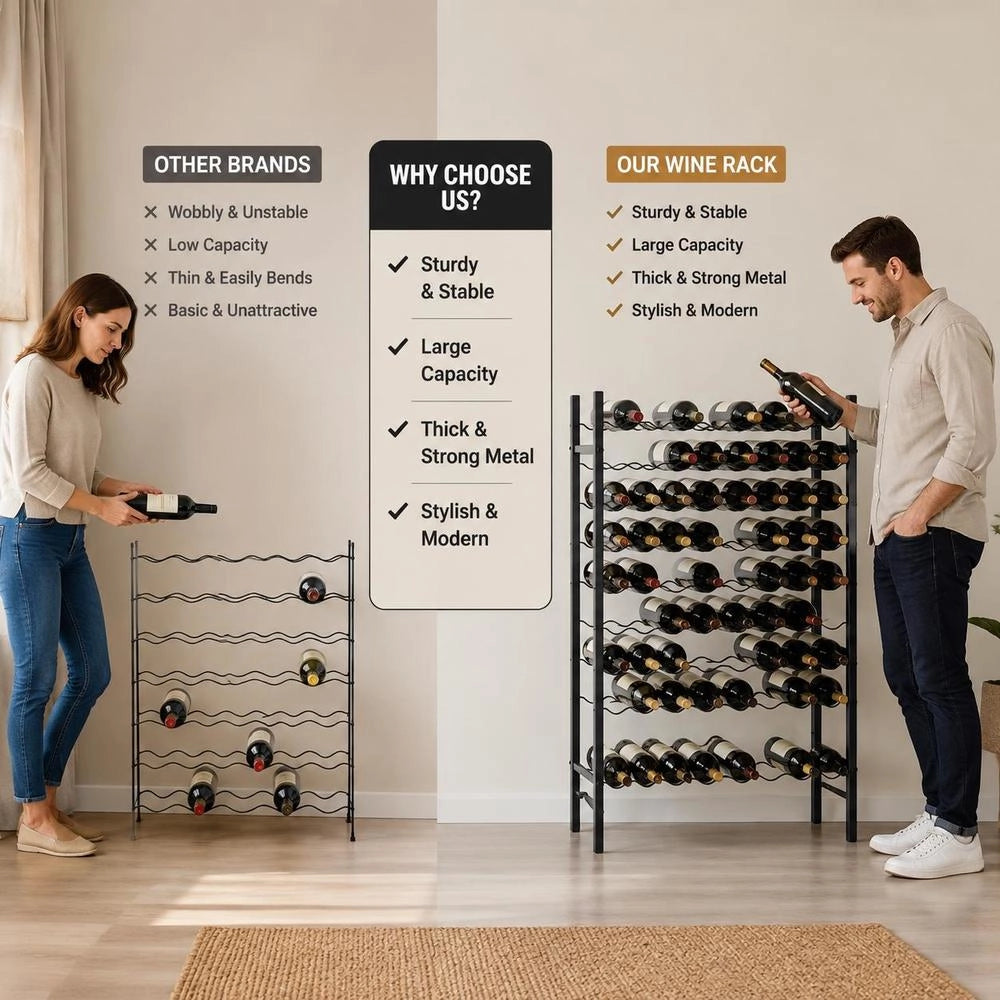 Wine Rack For 48 Bottles, Black Metal