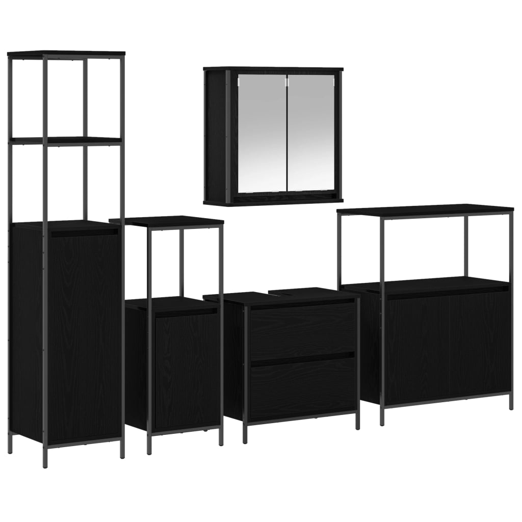 Set di mobili da bagno 5 pezzi in legno ingegnerizzato effetto rovere nero