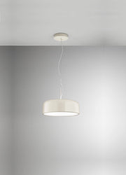 Lampada a Sospensione in Metallo Bianco Panna Lucido con LED Integrato CCT Dimmerabile, Diametro 48,5 cm, Altezza Regolabile fino a 318 cm - Perenz