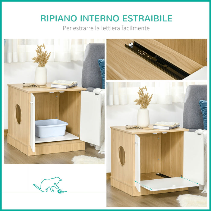 Mobile Lettiera per Gatti 60x55x62,5 cm in Legno Legno e Bianco