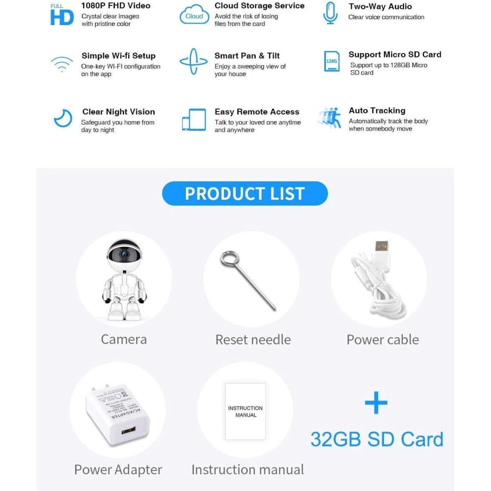 Trade Shop - Telecamera Ip Sorveglianza Robot Q-s39 5.0 Mp Robot Smart Camera 1080p Sicurezza -