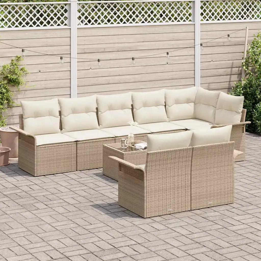 Set Divano da Giardino con cuscino 9 pcs Beige Poly Rattan 3345421