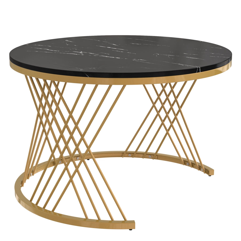 TAVOLINO DA SALOTTO Set da 2 pezzi rotondo 70/50 cm MDF nero con base oro