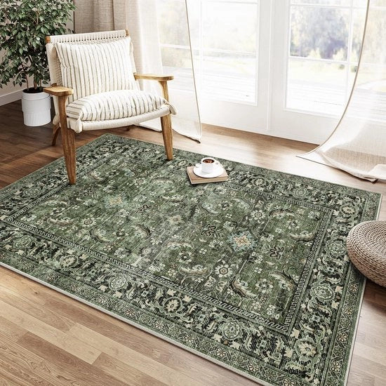 Tappeto retrò per soggiorno in tessuto verde lavabile 150x80cm Tappeti retrò per soggiorno morbidi e antiscivolo grandi tappeti con pelo corto per soggiorno e camera da letto tappeti per soggiorno e camera da letto e sala da pranzo tappeti per ufficio