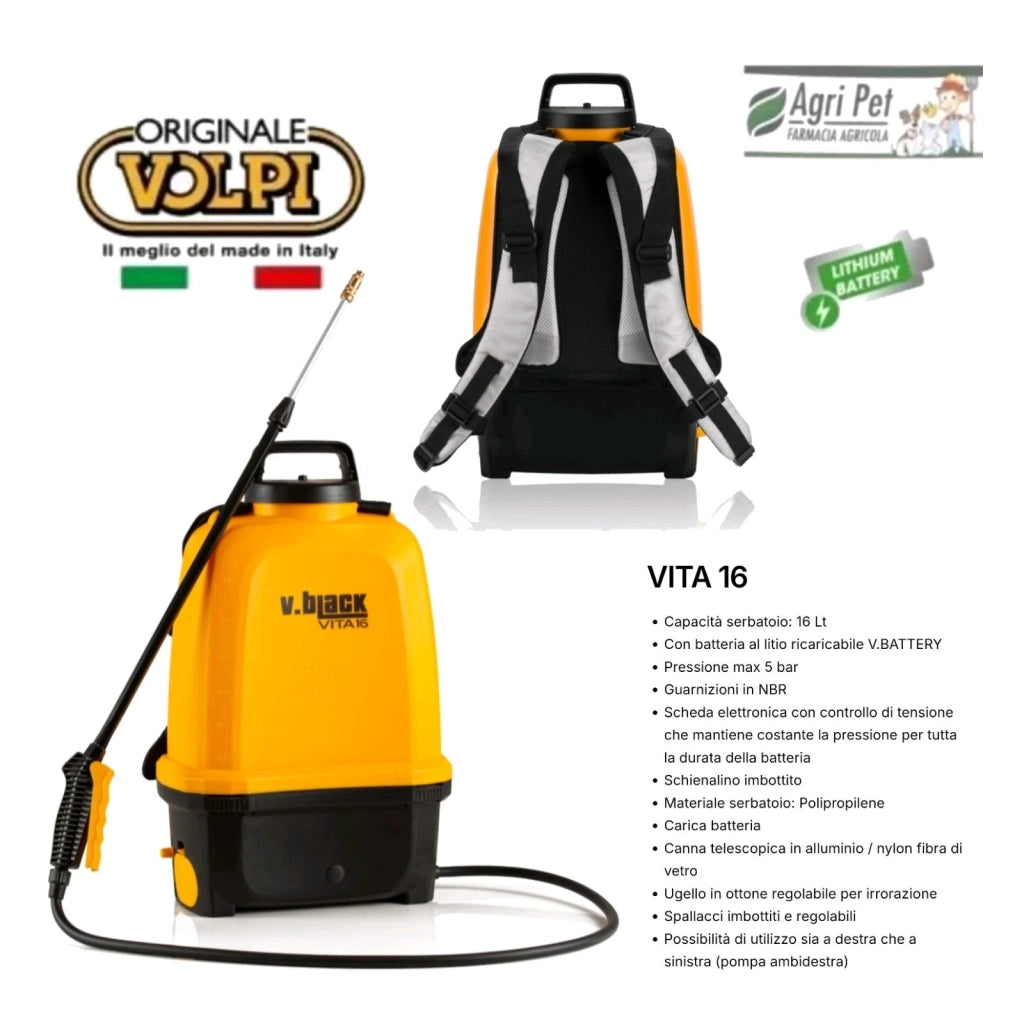 ORIGINALE VOLPI POMPA IRRORATRICE A BATTERIA A LITIO 2AH V.BLACK 16LT 14.4V