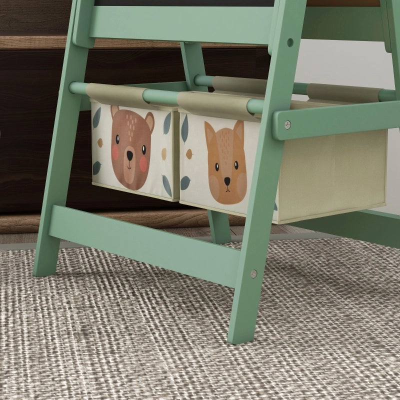 Lavagna multifunzione 3 in 1 per bambini con rotolo carta e cesti portaoggetti, 54 x 46,5 x 93 cm, verde