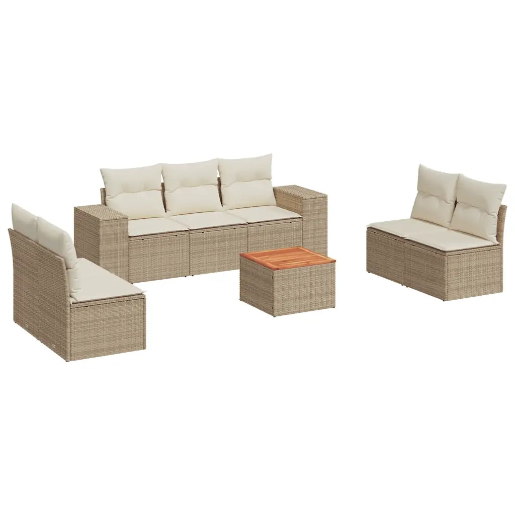 Set Divano da Giardino 8 pz con Cuscini Beige in Polyrattan