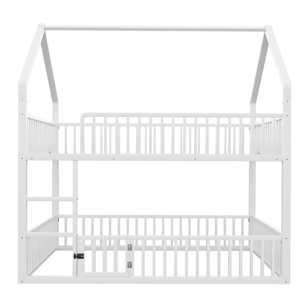 Letto a Castello per Bambini con Scala e Porta ¨C MINIMAL ¨C Metallo Bianco 140x200