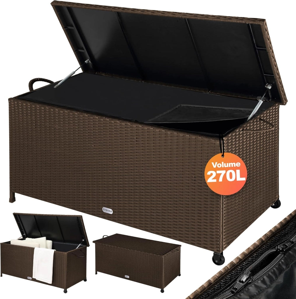 ® Baule da Esterno XXL 117x53x60cm 270L Box con Ruote Impermeabile Resistente Cassettone Contenitore Cuscini Giocatoli Mobili Giardino Bauli