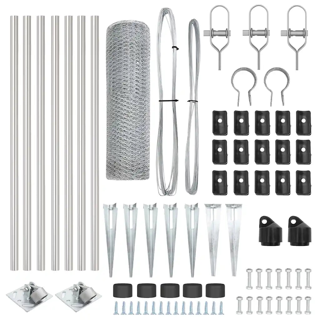 Recinzione con pali. Argento 1 x 10 m Acciaio rivestito in PVC