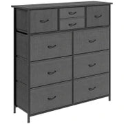 Cassettiera 10 Cassetti Moderna in Tessuto non Tessuto, Acciaio e MDF, 100x30x100 cm, Nera