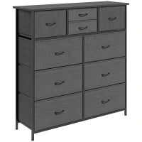 Cassettiera 10 Cassetti Moderna in Tessuto non Tessuto, Acciaio e MDF, 100x30x100 cm, Nera