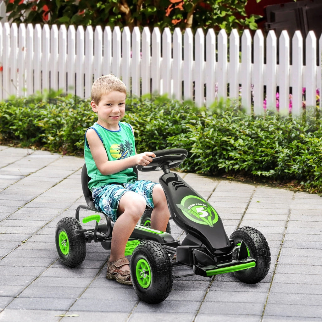 Go Kart a Pedali per Bambini 5-12 Anni 121x58x61 cm in Metallo e PP Verde e Nero