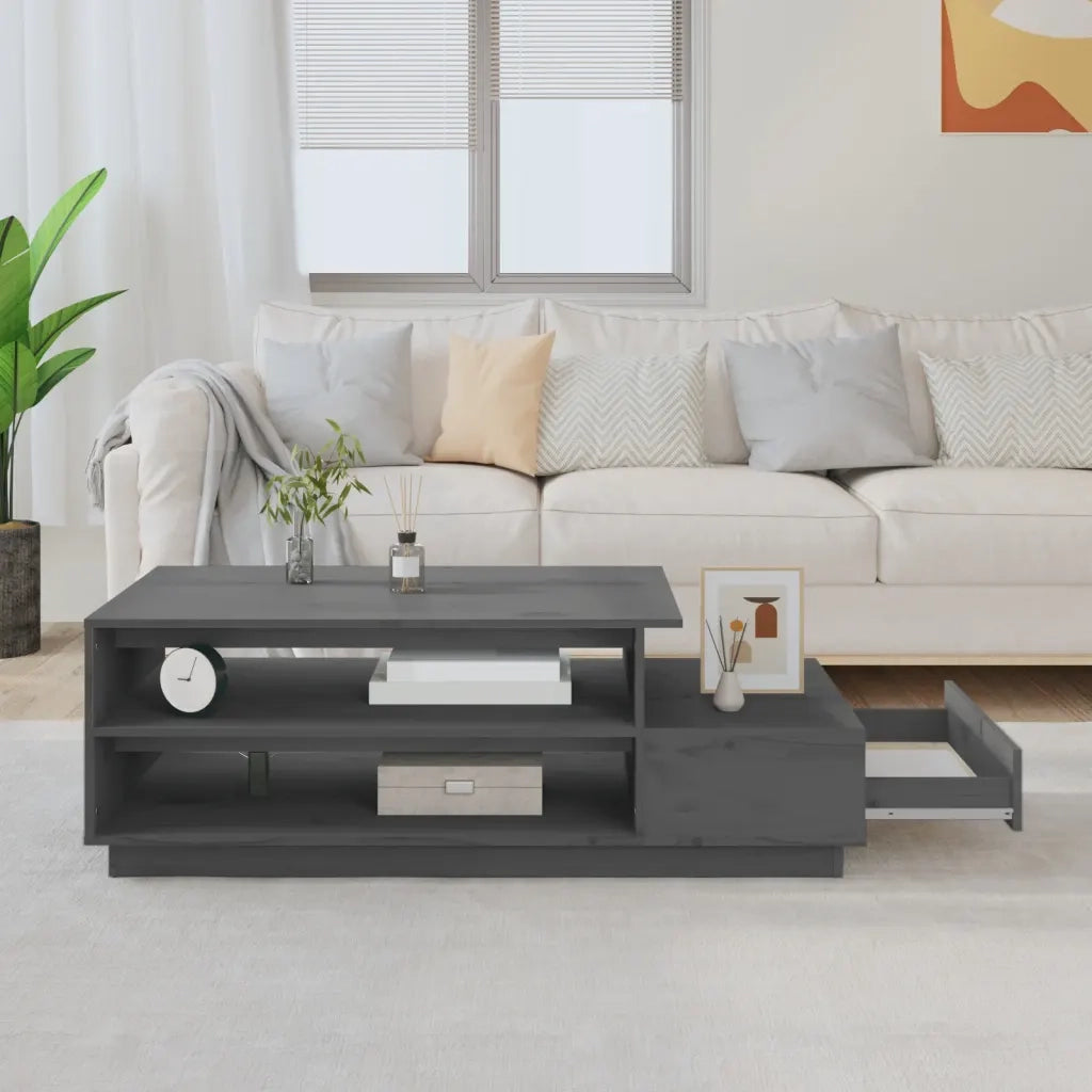 Tavolino da salotto | Tavolino da caff¨¨ | Tavolino da Soggiorno Grigio 120x50x40,5cm Legno Massello di Pino