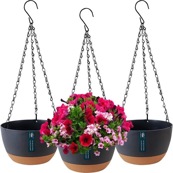 Set di 3 vasi da appendere, vasi da appendere per interni ed esterni, vasi per piante con fori di drenaggio e ciotola rimovibile, vasi da appendere per interni ed esterni per uso in casa, giardino, balcone.