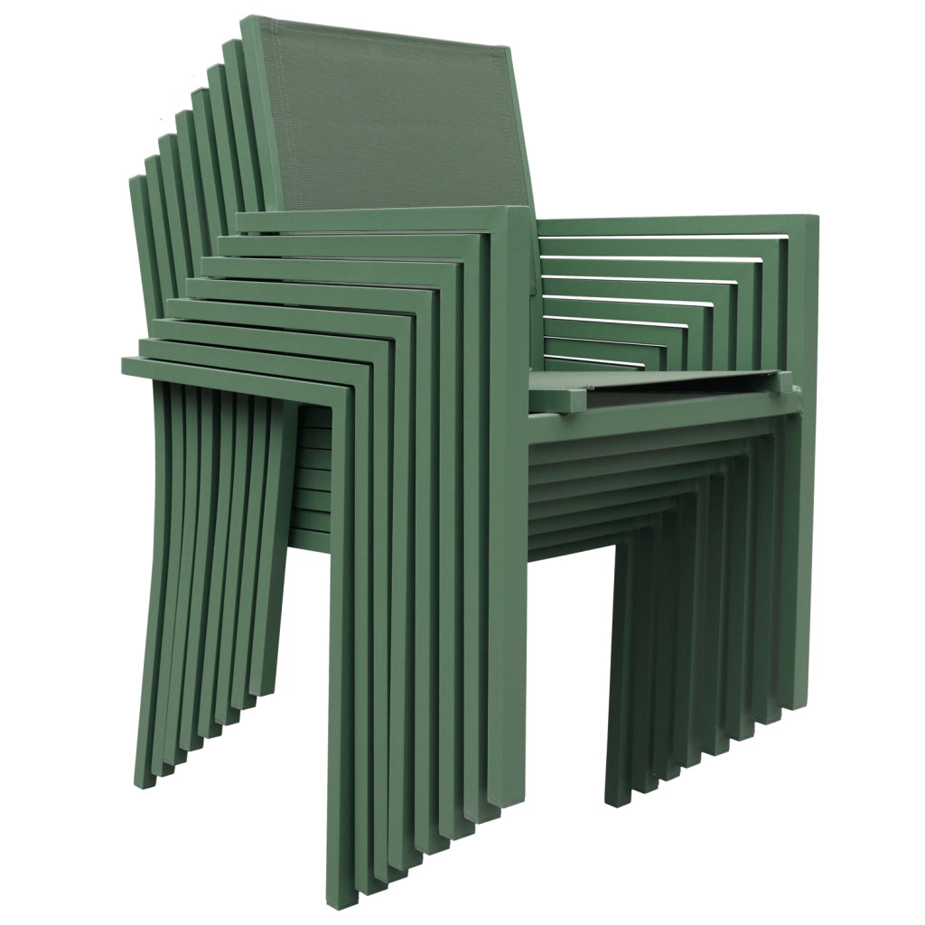 Set di mobili da giardino in teak JAVA con sedie in alluminio verde salvia - 8 posti a sedere