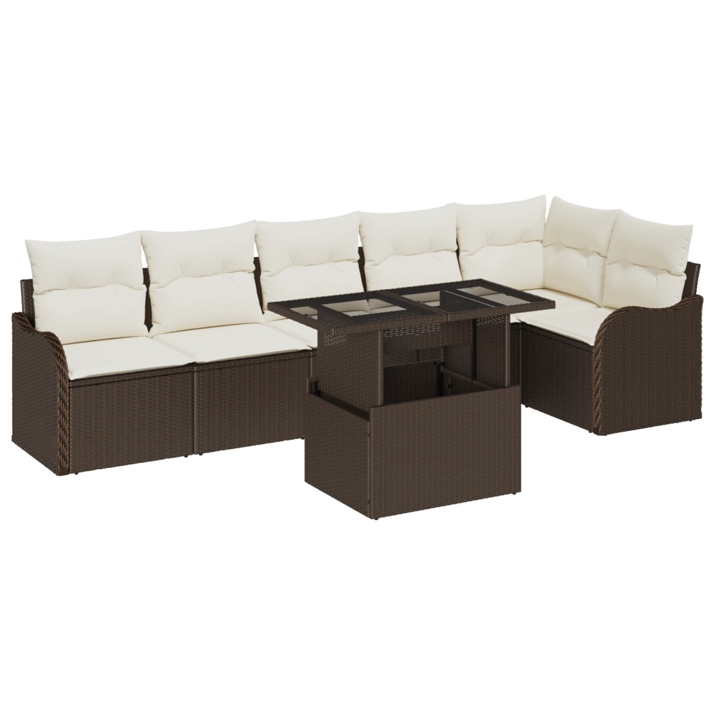 Set di divani da giardino 7 Pezzi  con cuscini Marrone Polyrattan