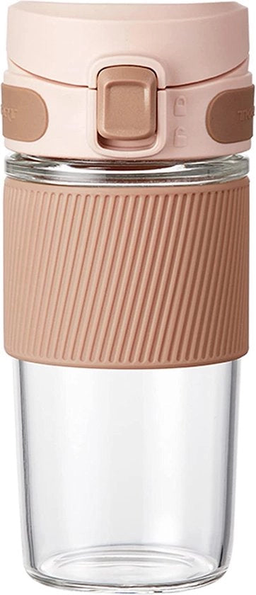 Tazza da caffè in vetro sicura all'uscita 450ml tazza da viaggio tazza da tè in vetro con manico tazza da tè in vetro rosa