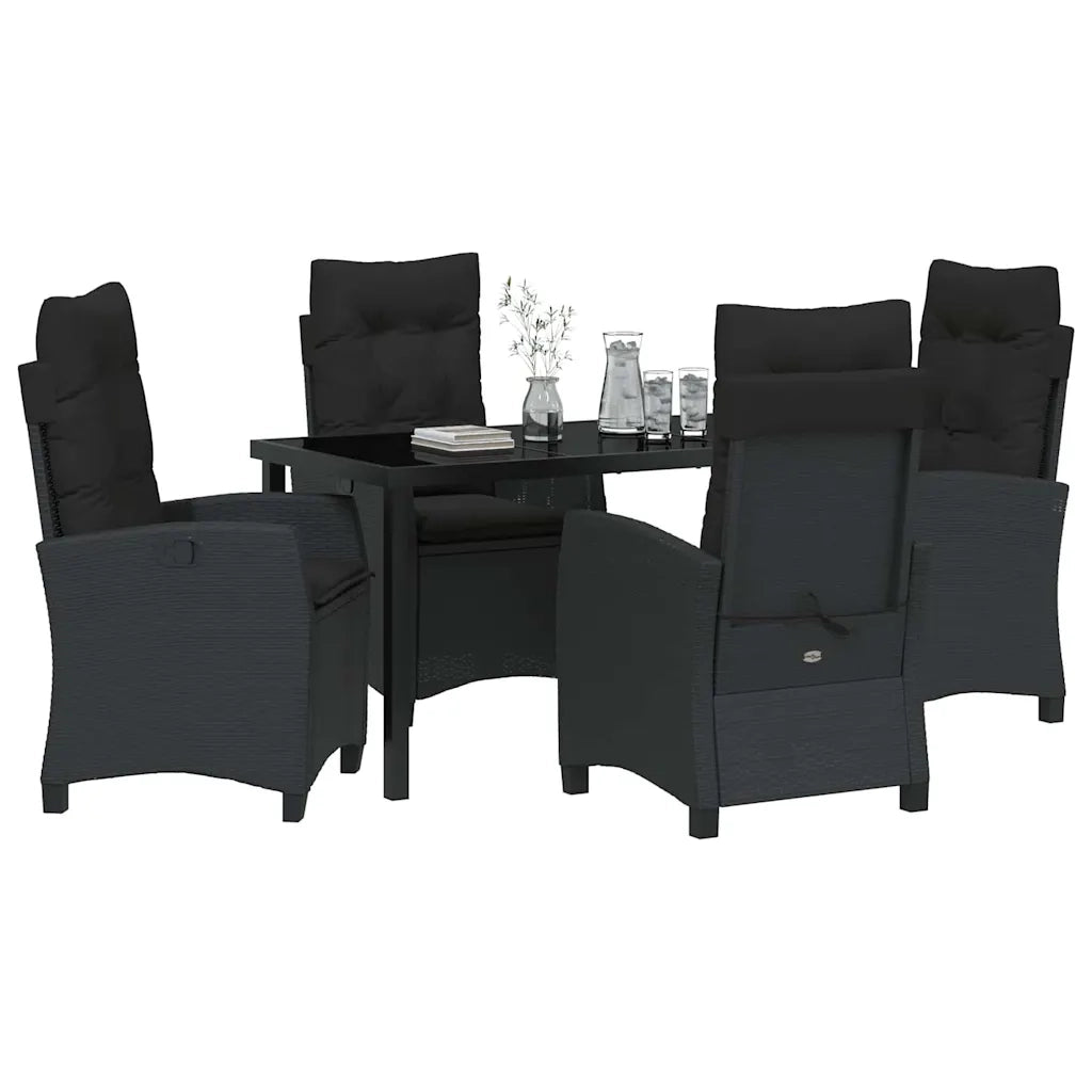 Set da Pranzo per Giardino con cuscino 5 pcs Nero polyrattan 3380374