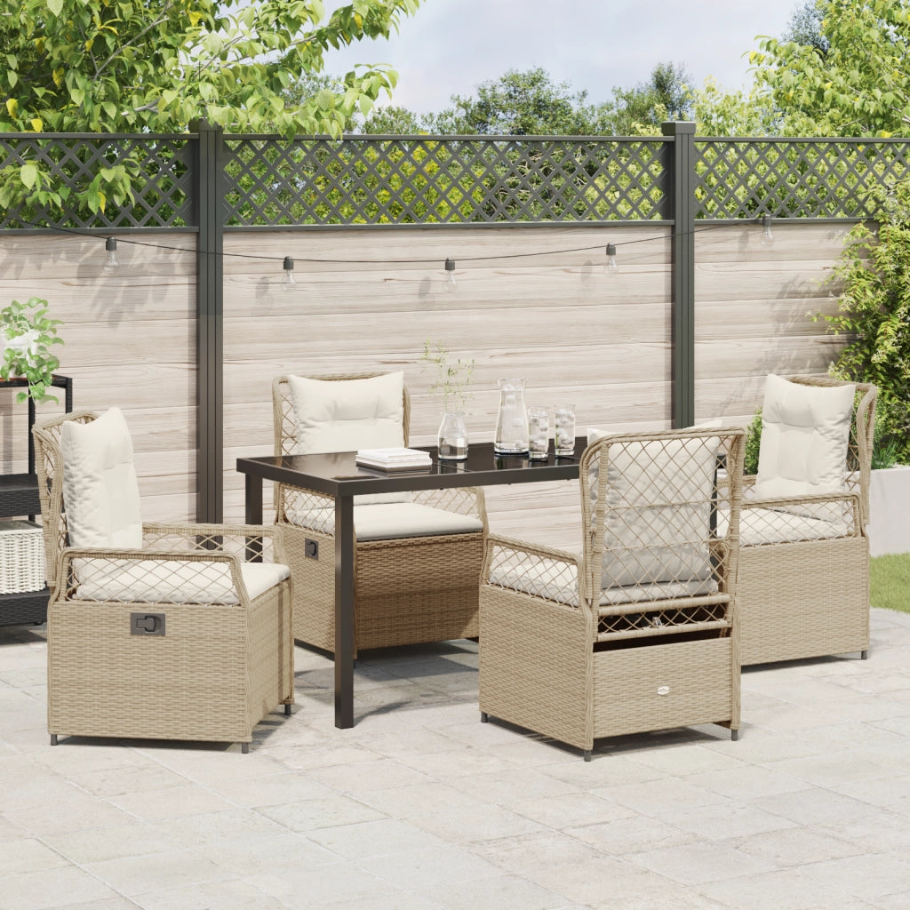 Set da Pranzo da Giardino in 5 Pezzi Beige in Polyrattan