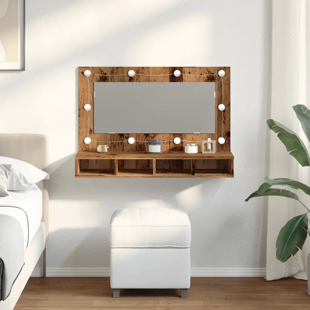 Mobile a Specchio | Armadio da bagno con LED Legno Antico 90x31,5x62 cm