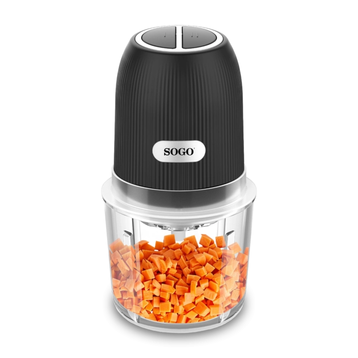 Tritatutto elettrico compatto 600ml 300W con 3 lame in titanio, 2 velocità e ciotola in vetro per cucina - Sogo
