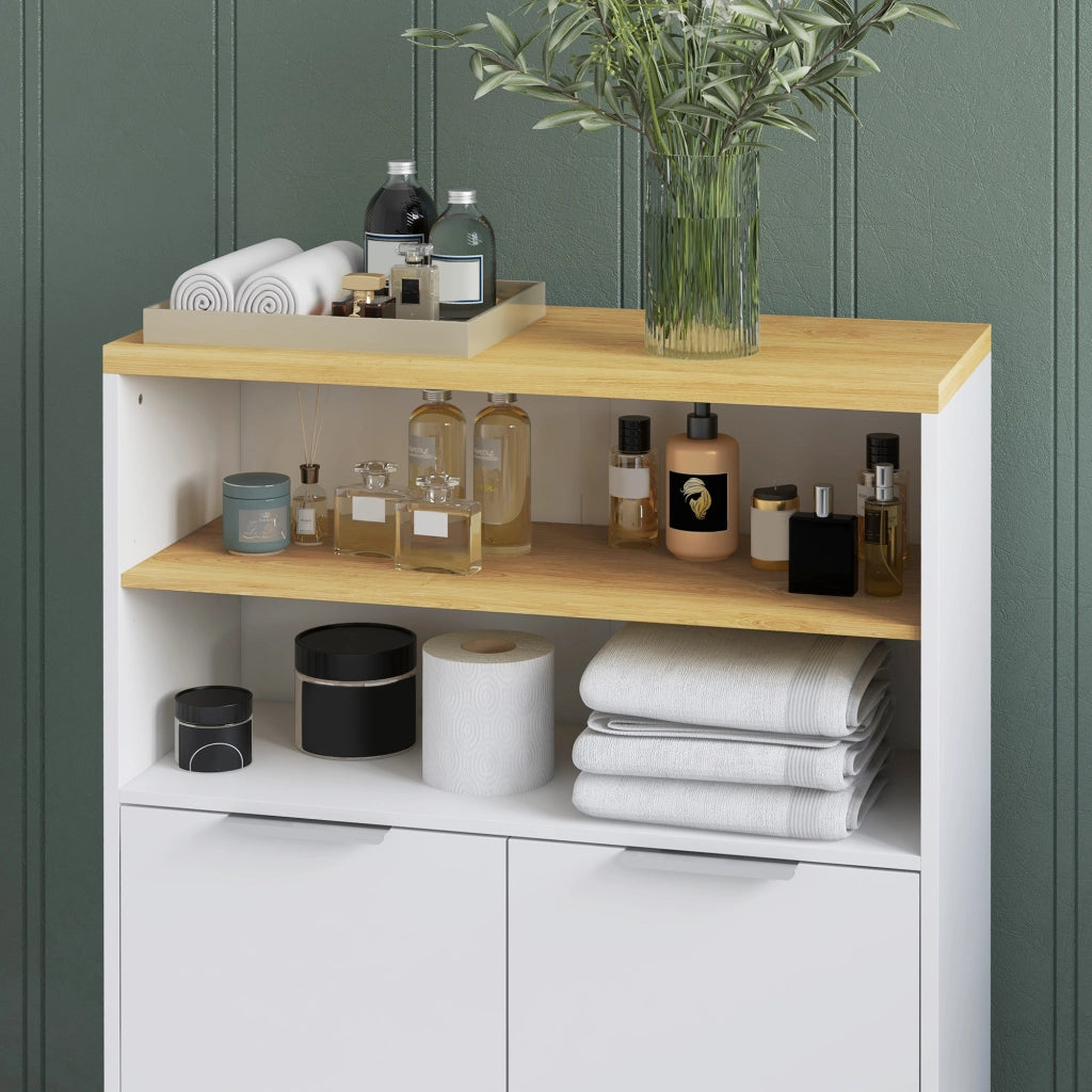 Armadietto Bagno con 2 Ante e 2 Ripiani Aperti ¨C zephmum ¨C Bianco 60x30x102 cm