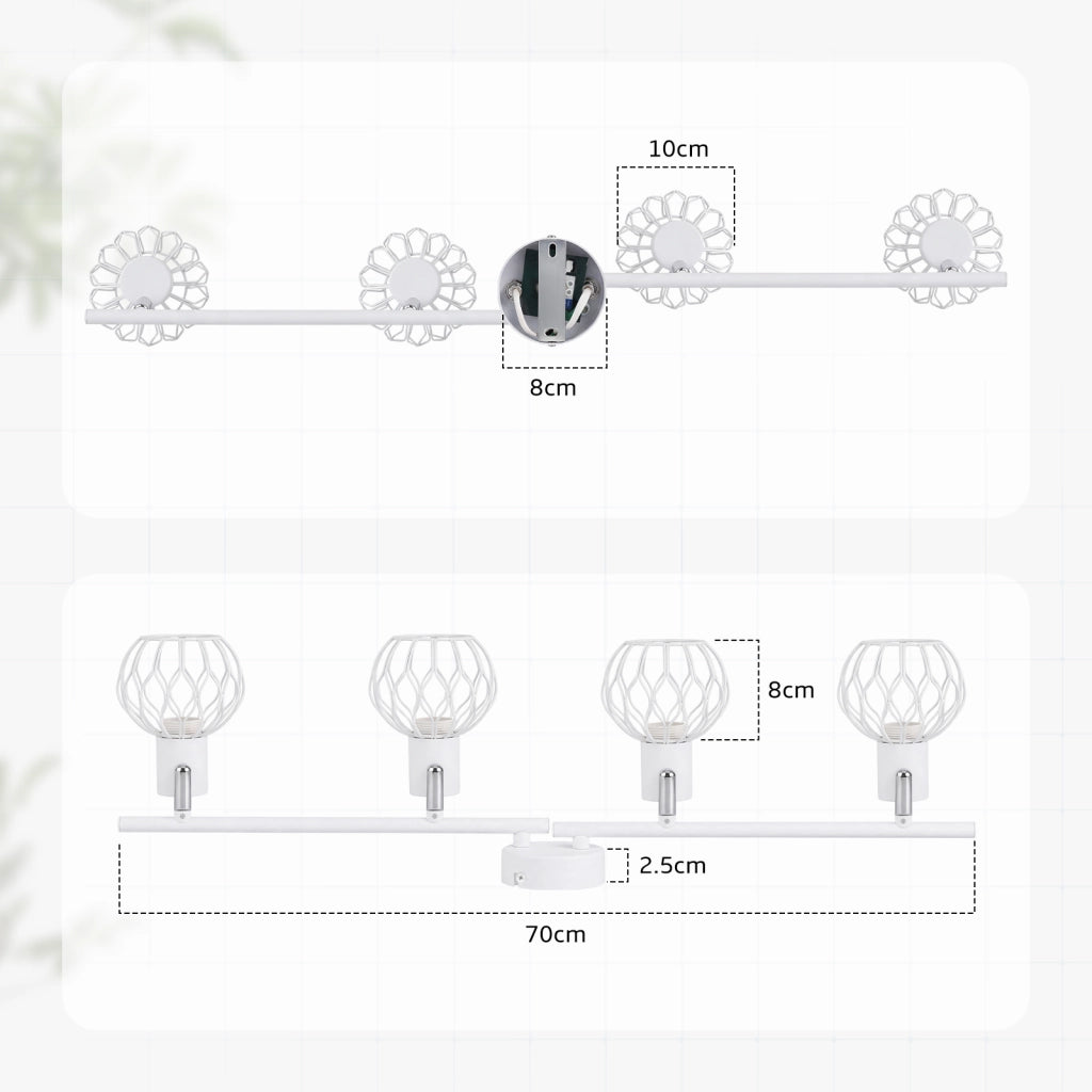 ZMH Faretto da soffitto 4 Luci Bianco E14 Metall Orientabile Moderni per Soggiorno Cucina Corridoio Senza Lampadina