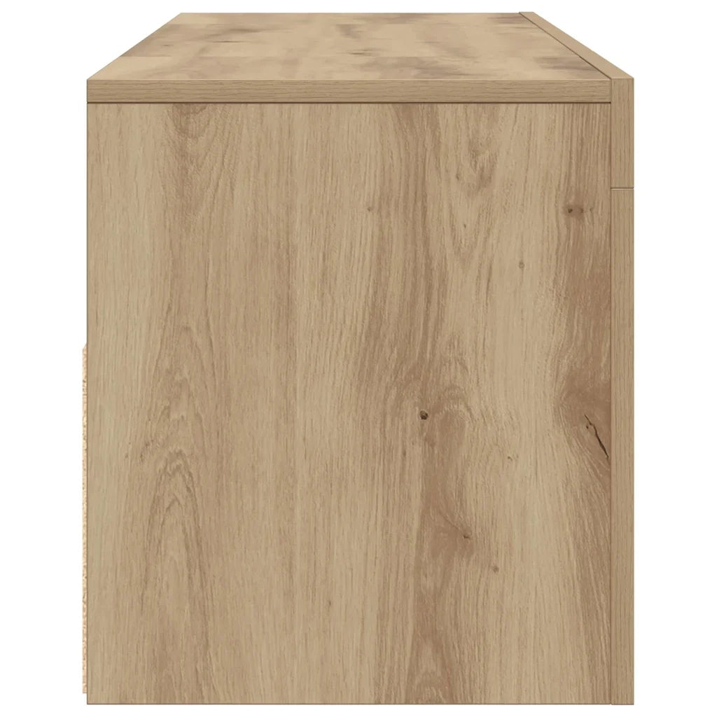 Mobile TV sospeso moderno con luci a LED e vano contenitore 120 x 35 x 40 cm finitura rovere ingegnerizzato realizzato artigianalmente 02_0050847