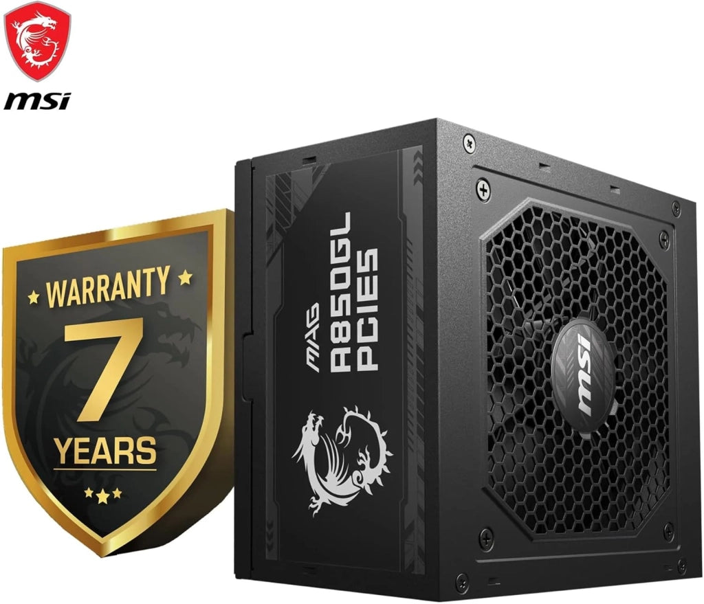 MAG A850GL PCIE5 Alimentatore 850W, 80 Plus Gold, completamente modulare, ATX 3.0, supporto GPU PCIe 5.0, ventola FDB da 120 mm, Full-Bridge LLC, cavi neri piatti