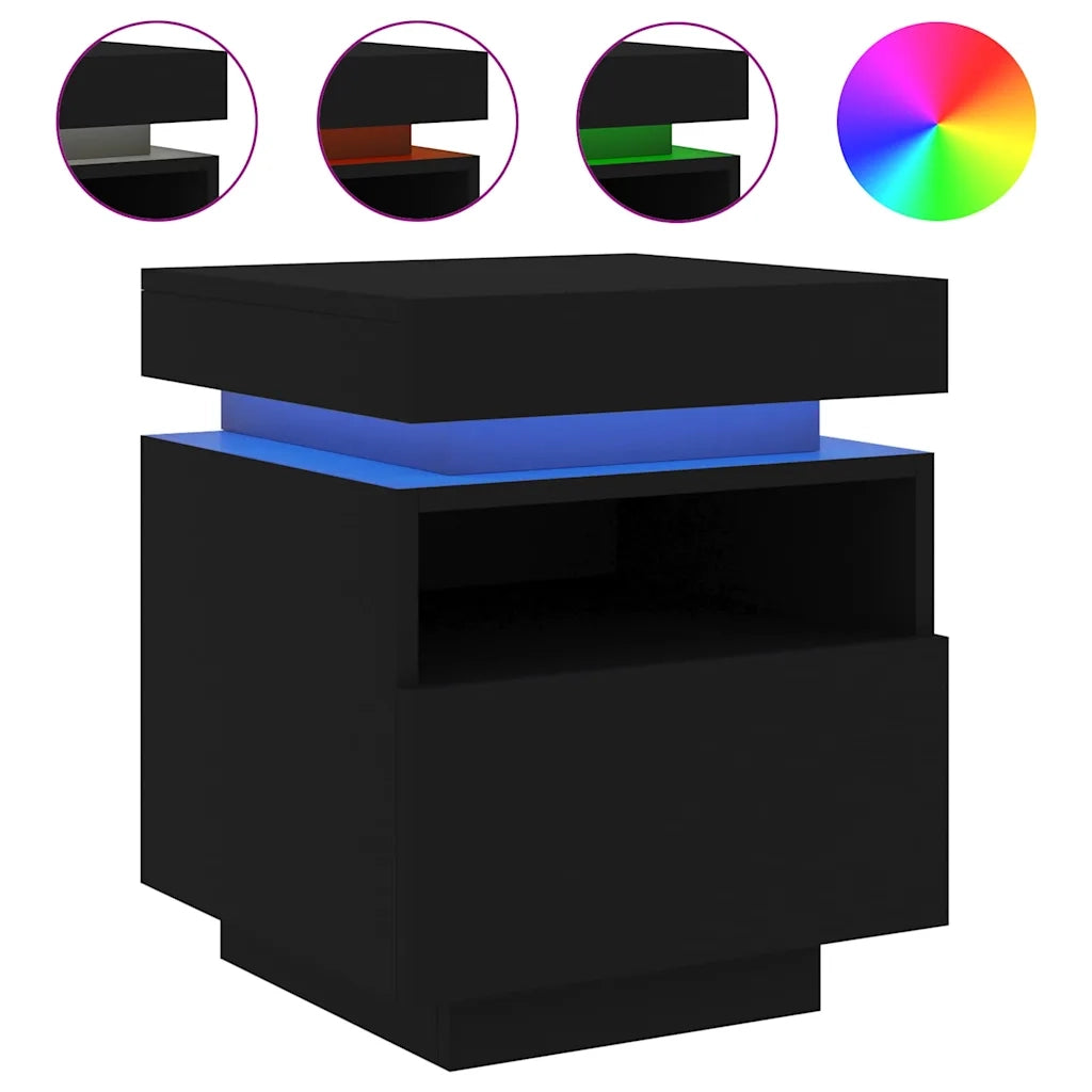 Set di 2 Comodini | Armadio da Notte | Mobiletto da notte con Luci LED Neri 40x39x48,5 cm