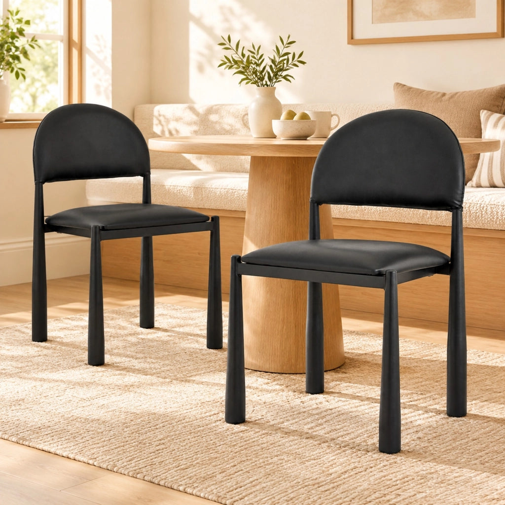 Sedia da pranzo moderna in similpelle PU nera con schienale semicircolare 80 cm