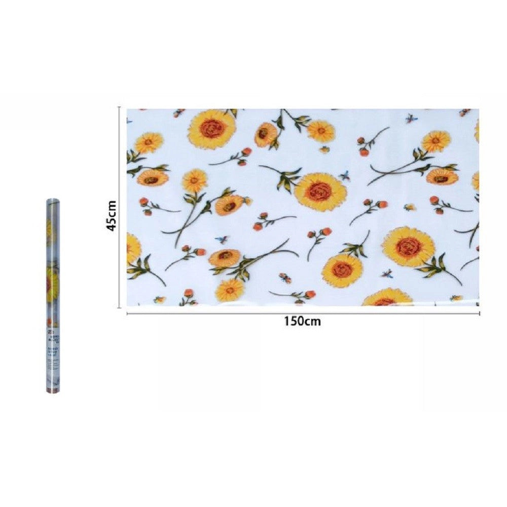 Trade Shop - Rotolo Pellicola Adesiva Per Parete Fantasia Girasoli 45x150cm Parati Casa 71294 -