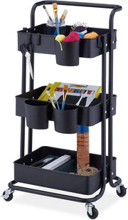 Trolley multifunzionale a 3 livelli con 2 manubri per cucina, dimensioni 86 x 38 x 39 cm, materiale metallo, colore nero.