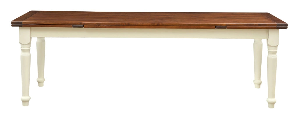 Biscottini Tavolo Country allungabile in legno massello di tiglio struttura bianca anticata top noce L250xPR100xH80 cm. Made in Italy