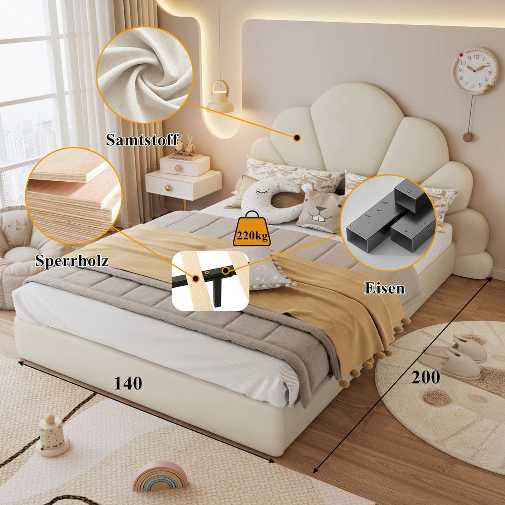 Letto Imbottito Matrimoniale ¨C Minimal ¨C Beige Velluto 140x200cm
