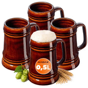 Set di 4 boccali da birra KADAX da 500 ml (0,5 l) in gres con manico, ideali come regalo.