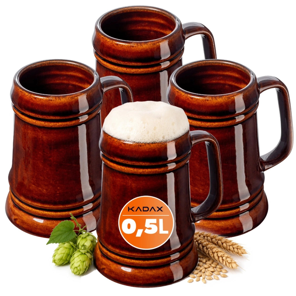 Set di 4 boccali da birra KADAX da 500 ml (0,5 l) in gres con manico, ideali come regalo.